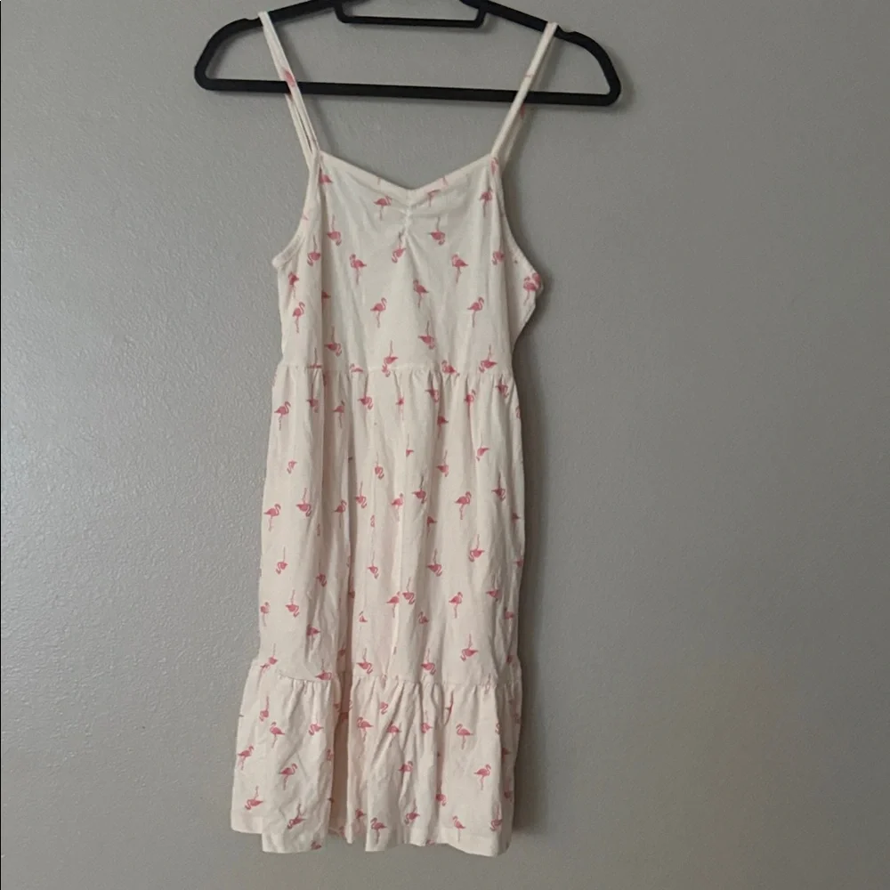Ivory Spaghetti Strap Sundress with Pink Flamingo Print